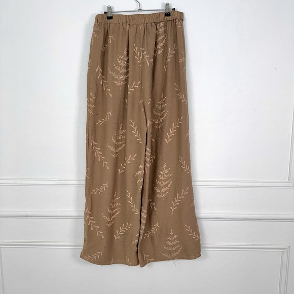 FRNZY Women's Wide Leg Palazzo Pants Beige Botanical Print Tie Waist XL - Picture 4 of 8